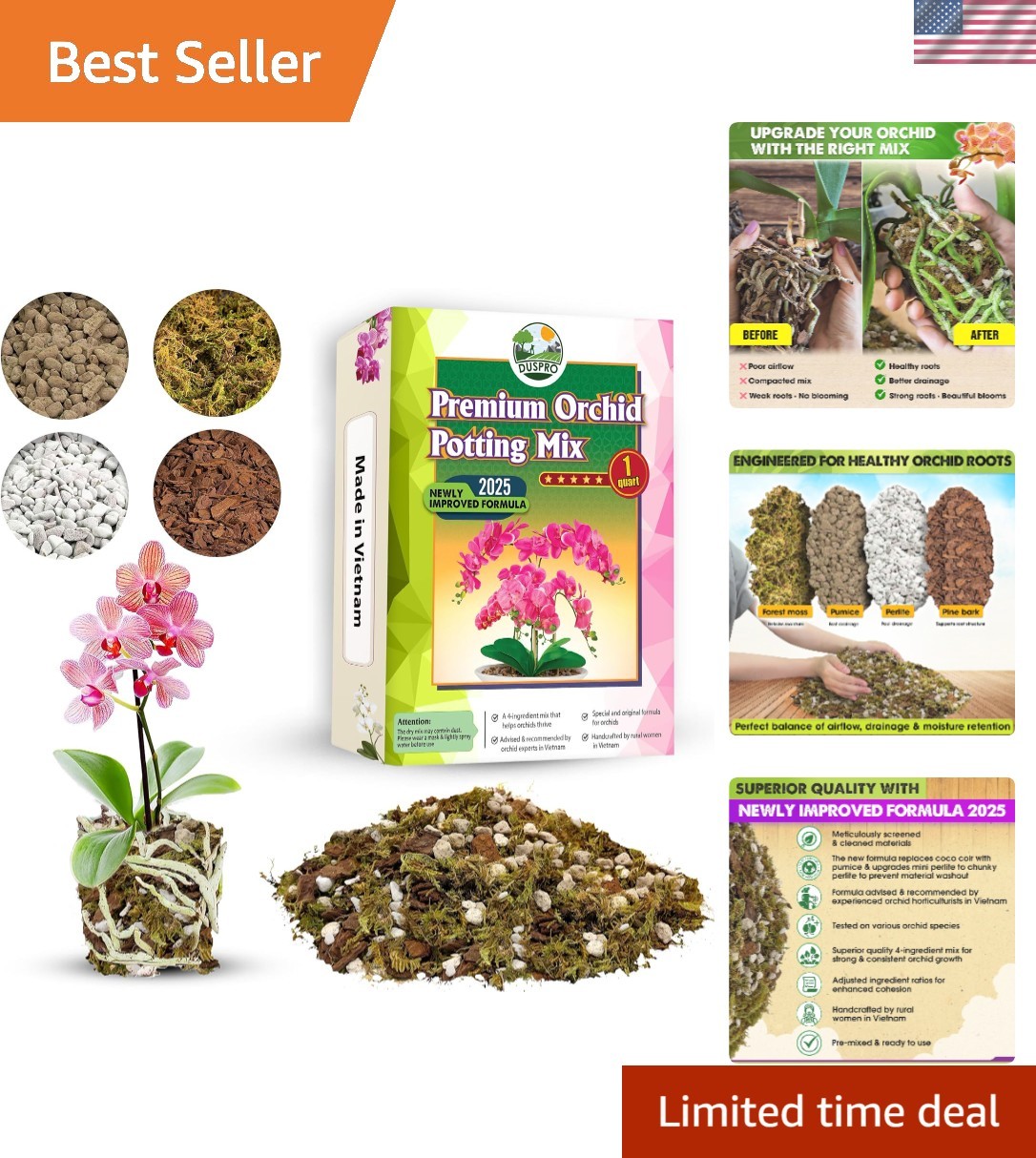 1 Quart Orchid Bark Potting Mix for Indoor Plants – Enhanced Drainage & Aeration