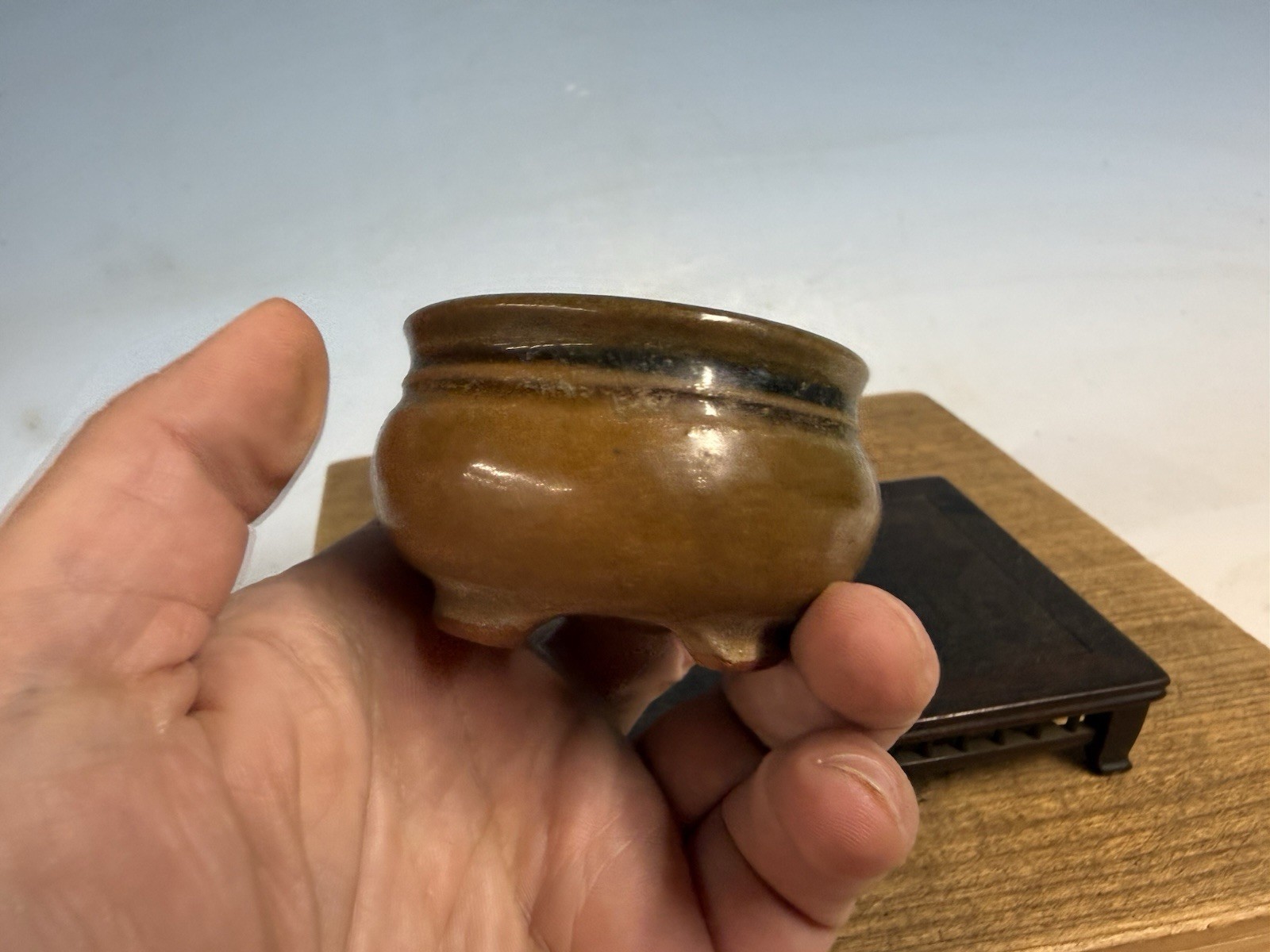 Japanese Unknown Maker Shohin Bonsai Tree Pot 2 1/2 By 1 5/8” Unique Glaze
