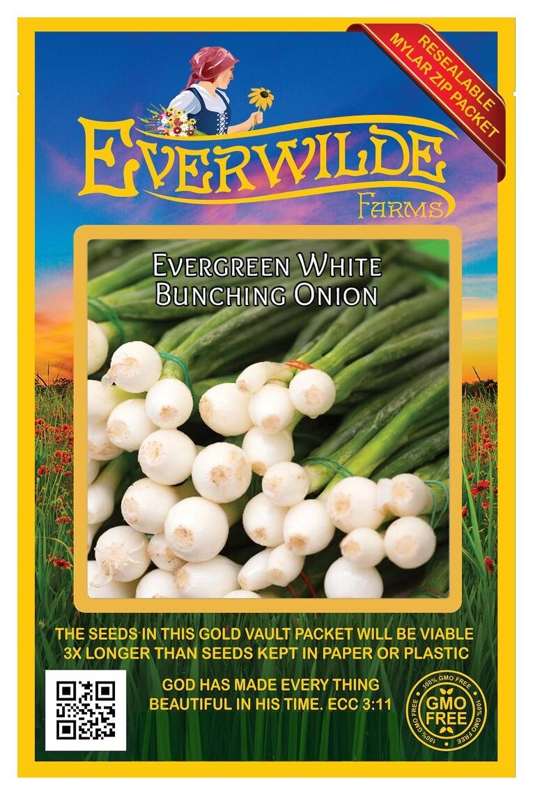 500 Evergreen White Bunching Onion Seeds – Everwilde Farms Mylar Seed Packet