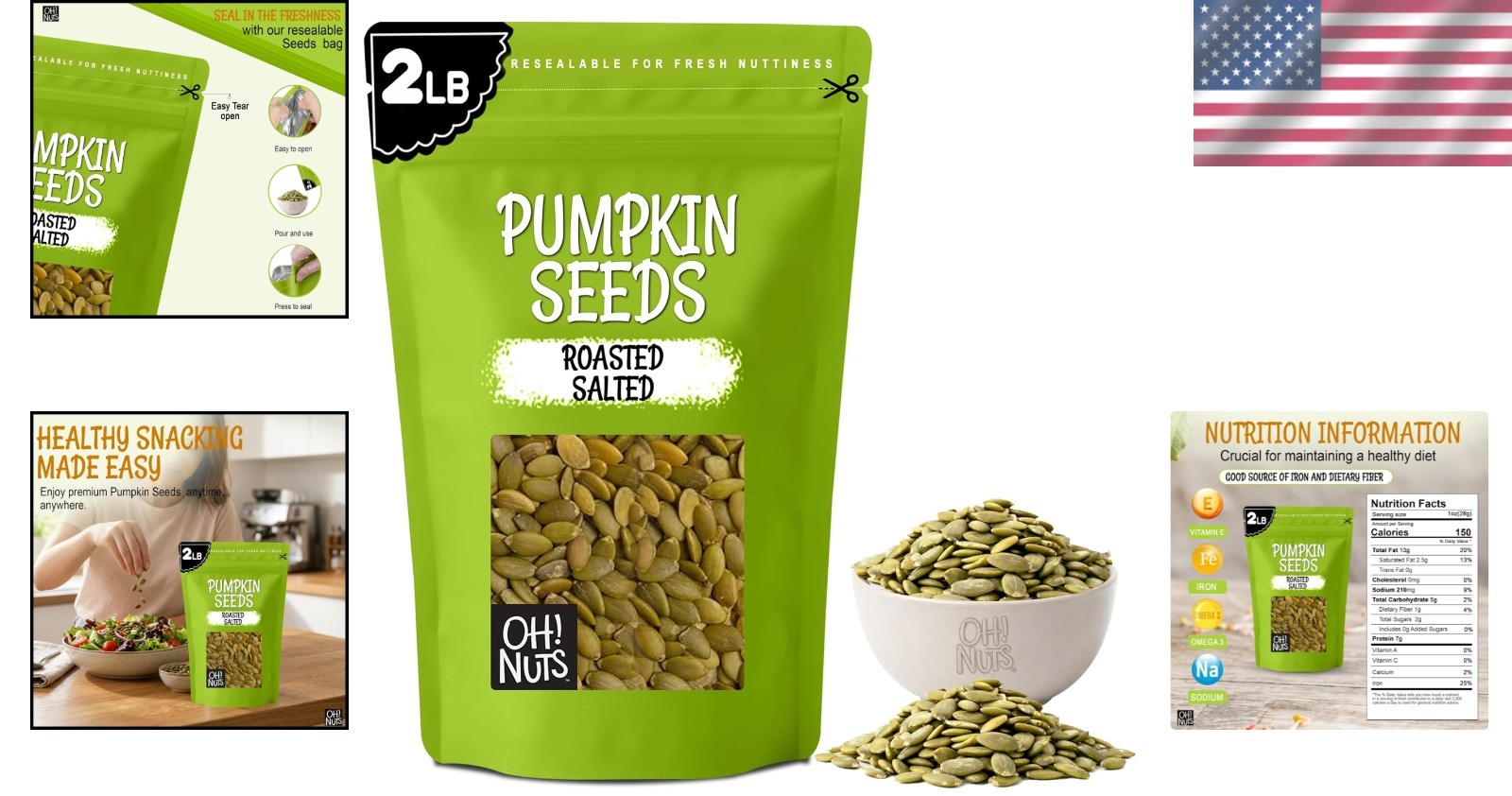 Kosher Certified Roasted Pumpkin Seeds – 2 lb Pack
