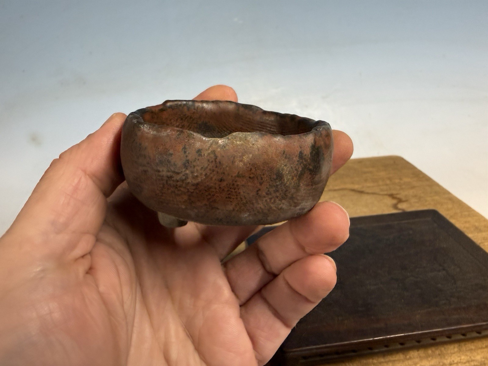 Japanese Unknown Maker Shohin Sized Bonsai Tree Pot 3 By 1 1/2” Unique Color