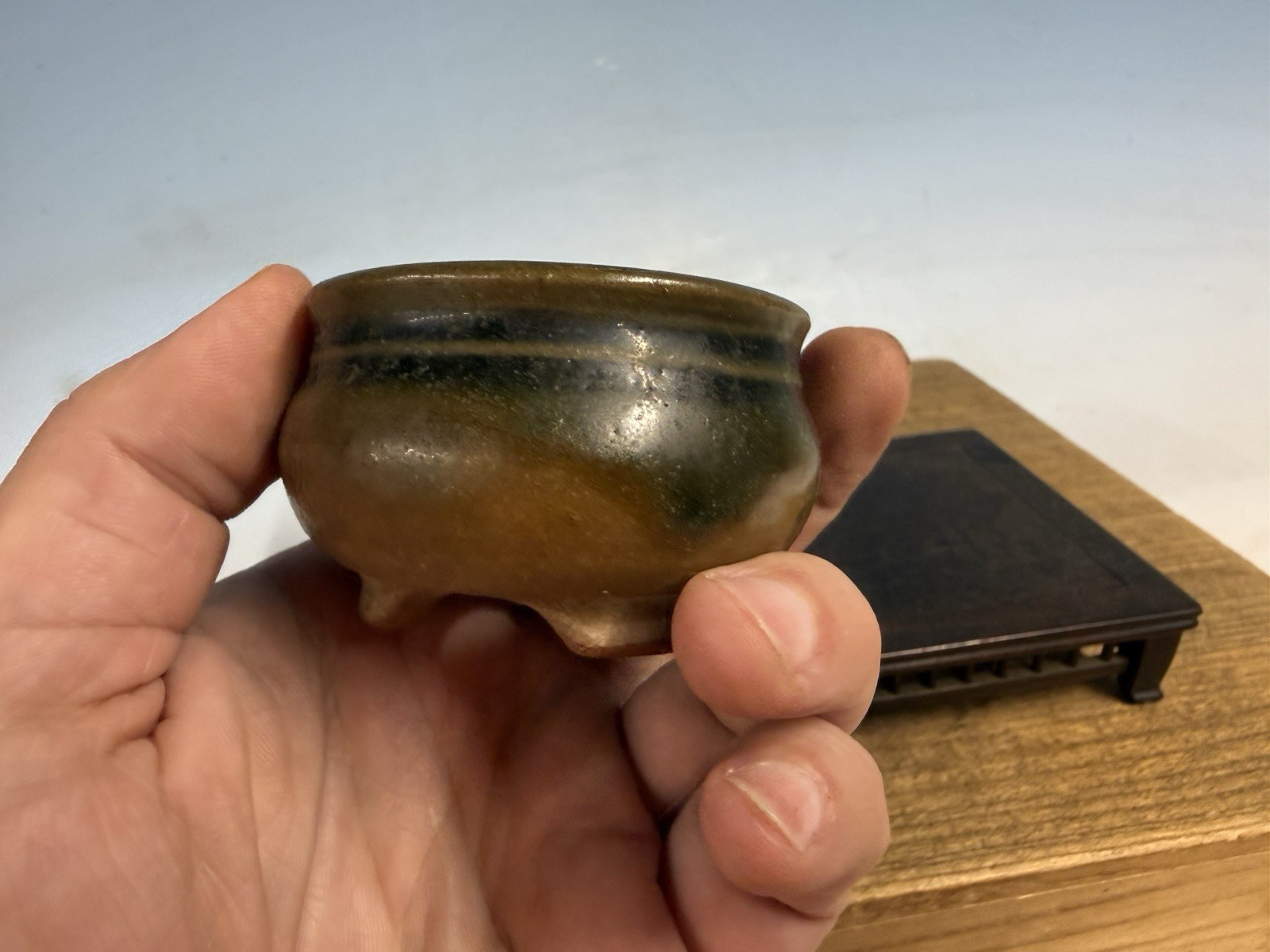 Japanese Unknown Maker Shohin Bonsai Tree Pot 2 1/2 By 1 5/8” Unique Glaze
