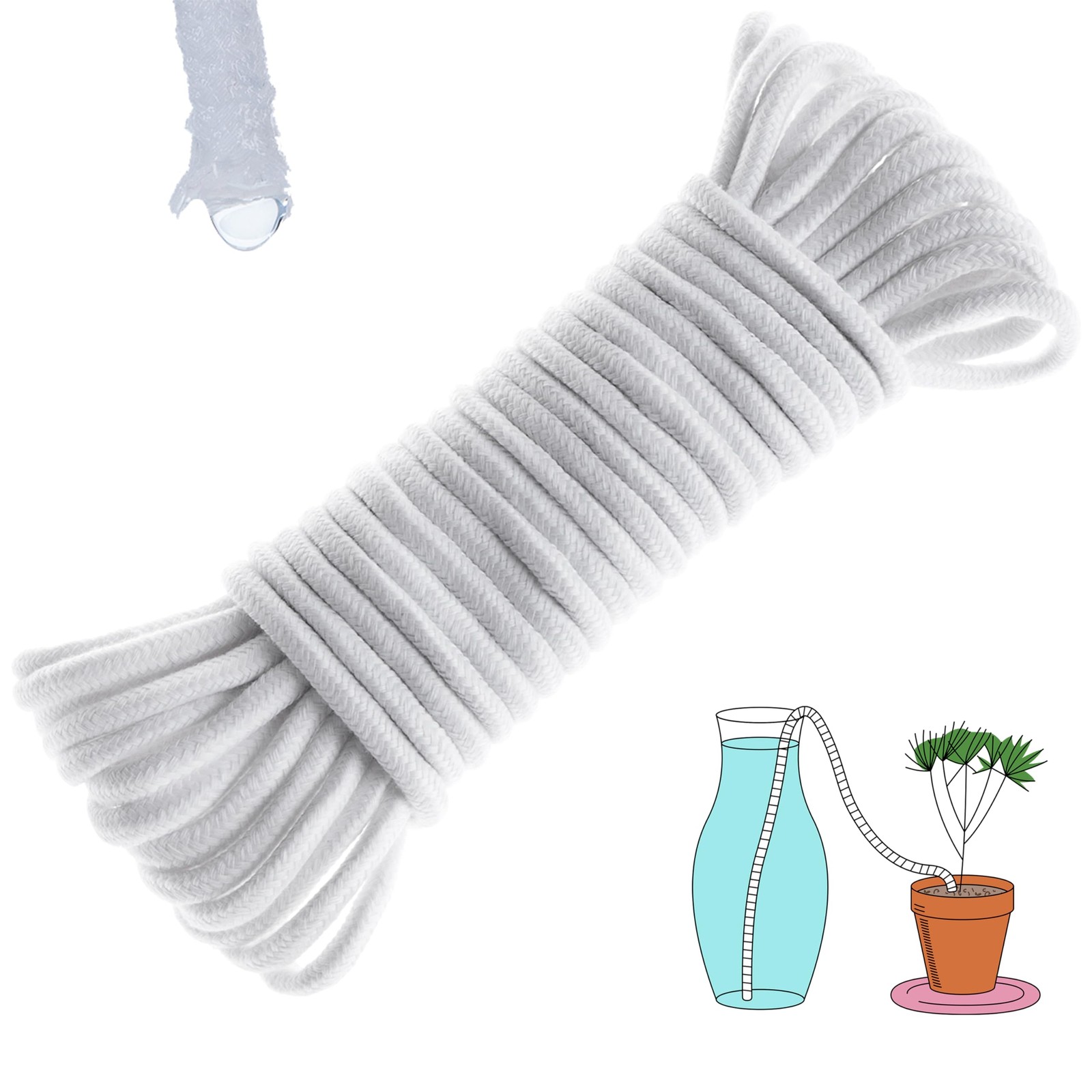 ORIMERC 50ft 1/4 inch Plants Self Watering Capillary Wick Rope Cord DIY Vacation