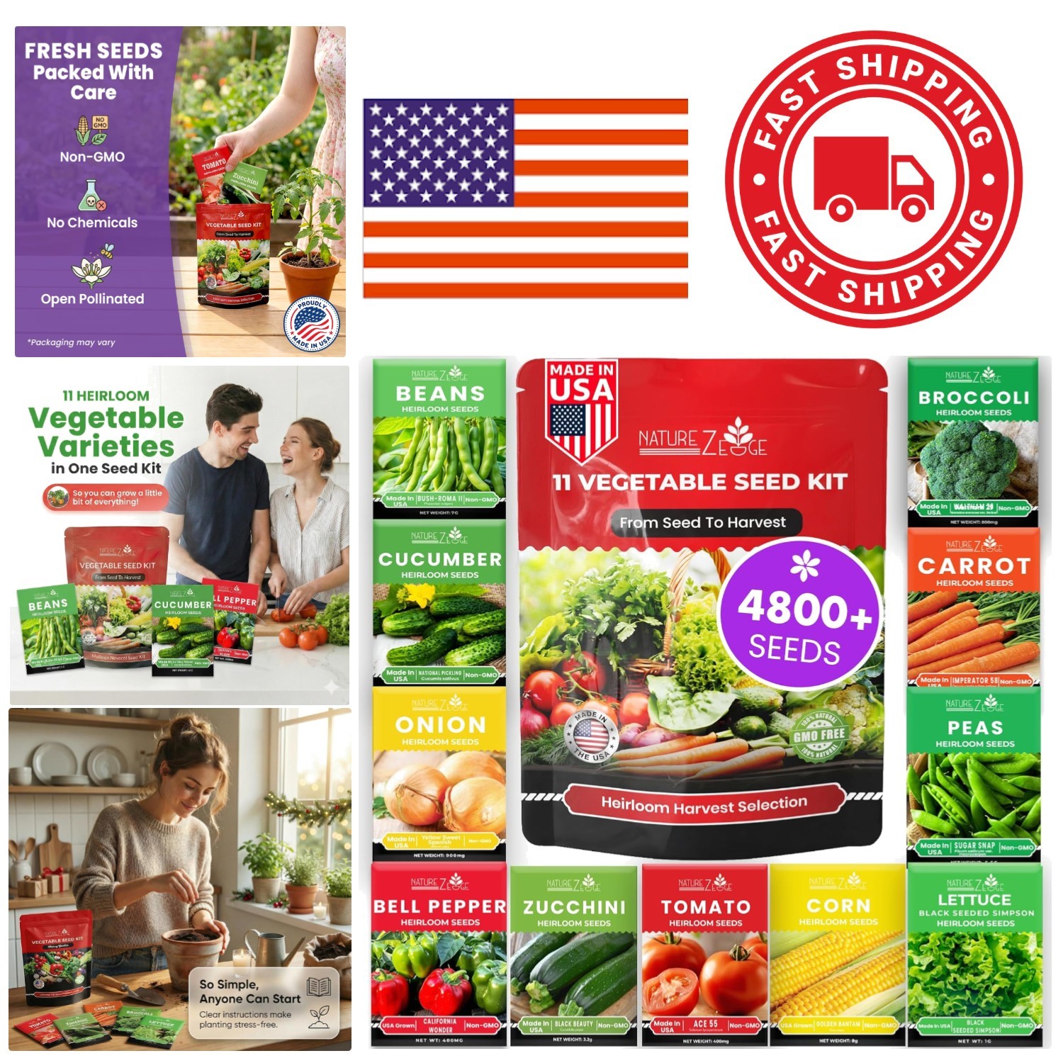 Heirloom Vegetable Seeds Variety Pack 11 Count Non GMO High Germination Rate