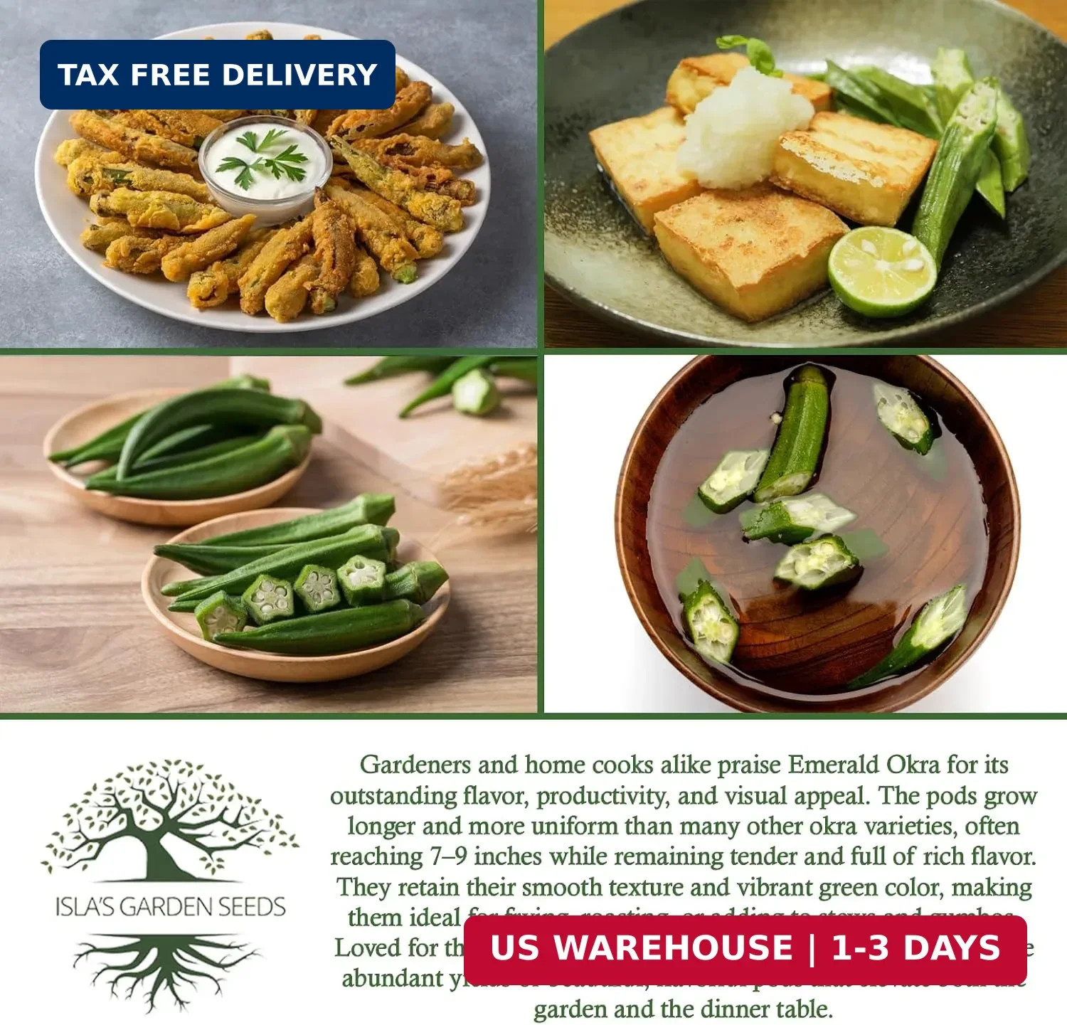 Emerald Okra Seeds for Planting (Abelmoschus esculentus) – 150+ Non-GMO & Heirlo