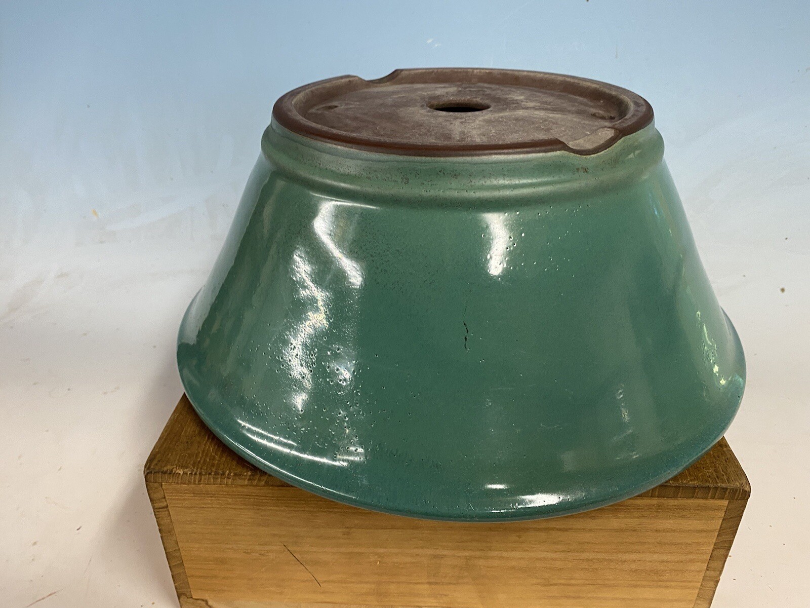Blue Green Glazed Semi Cascade Tokoname Bonsai Tree Pot By Yamaaki 12 5/8”