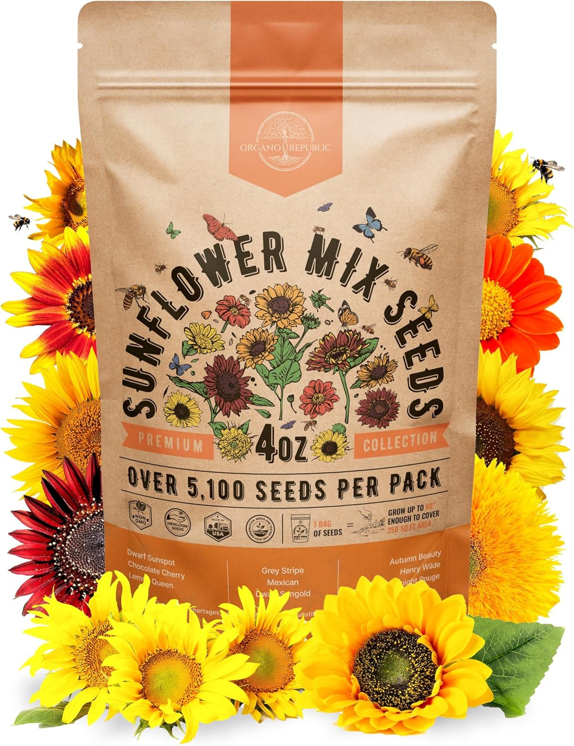 Sunflower Mix Seeds Pack 4 Oz – over 5,100 Non-Gmo Heirloom Sunflower Seeds for