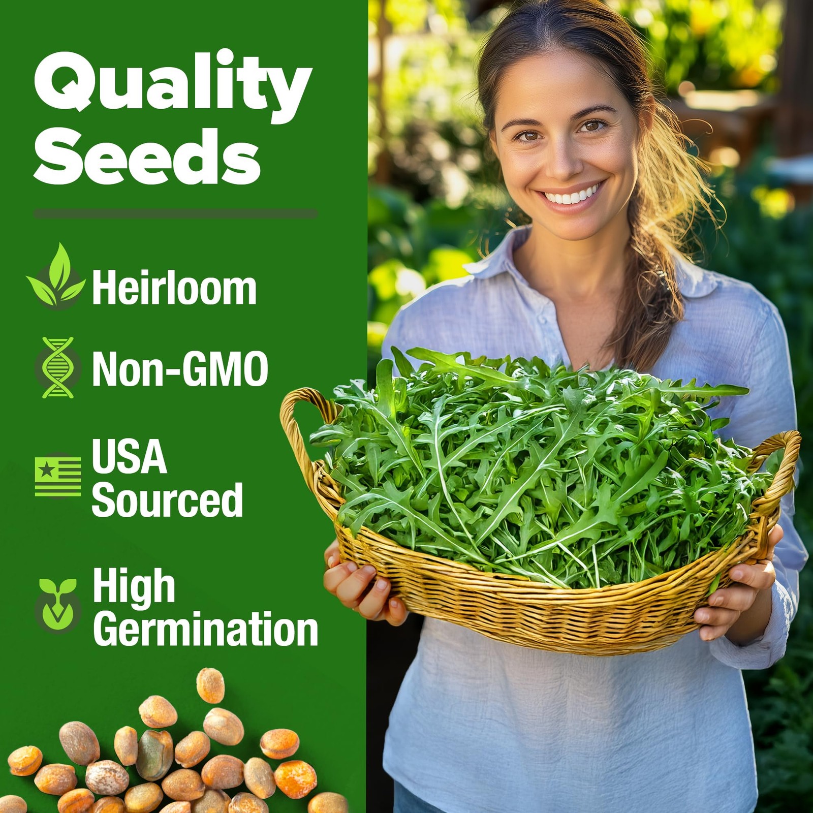 HOME GROWN Arugula Roquette Seeds 2,175+ Heirloom Non-GMO 1-Pack, Green