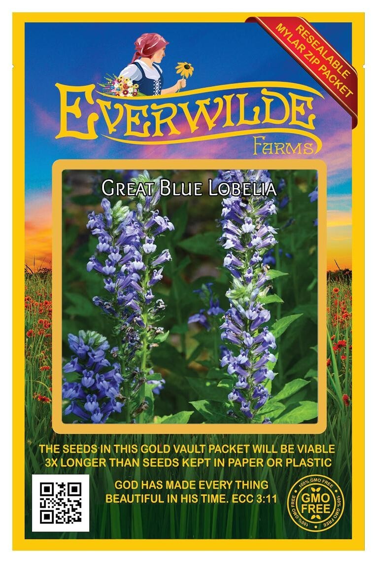 2000 Great Blue Lobelia Wildflower Seeds – Everwilde Farms Mylar Seed Packet