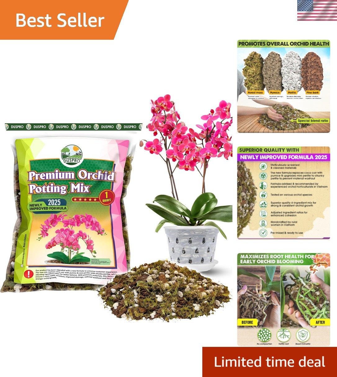Orchid Potting Mix – Upgraded Blend with Pumice & Forest Moss, 1 QT