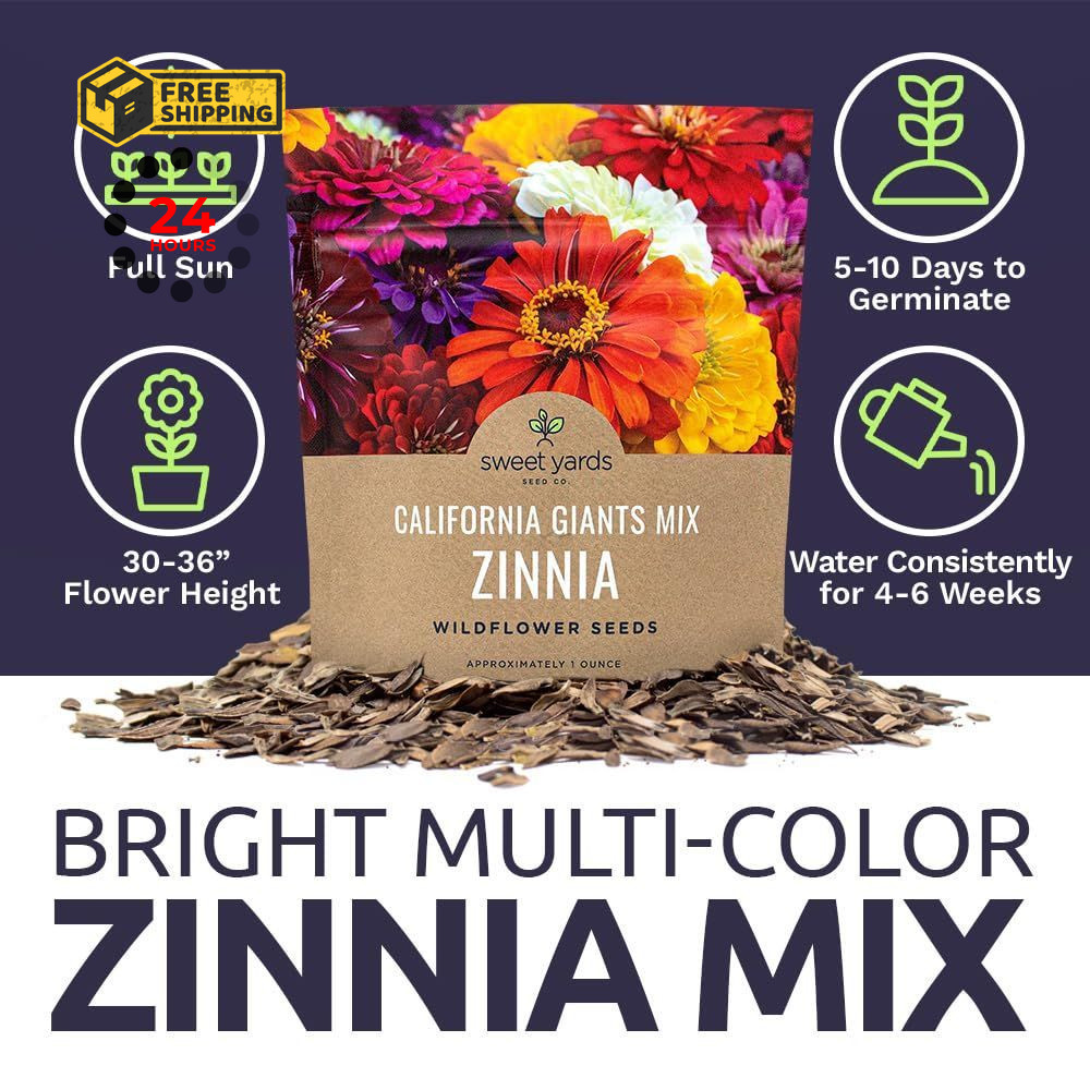 Zinnia Seeds – California Giants Mix – Large 1 1 Ounce Pouch, Multiple Colors