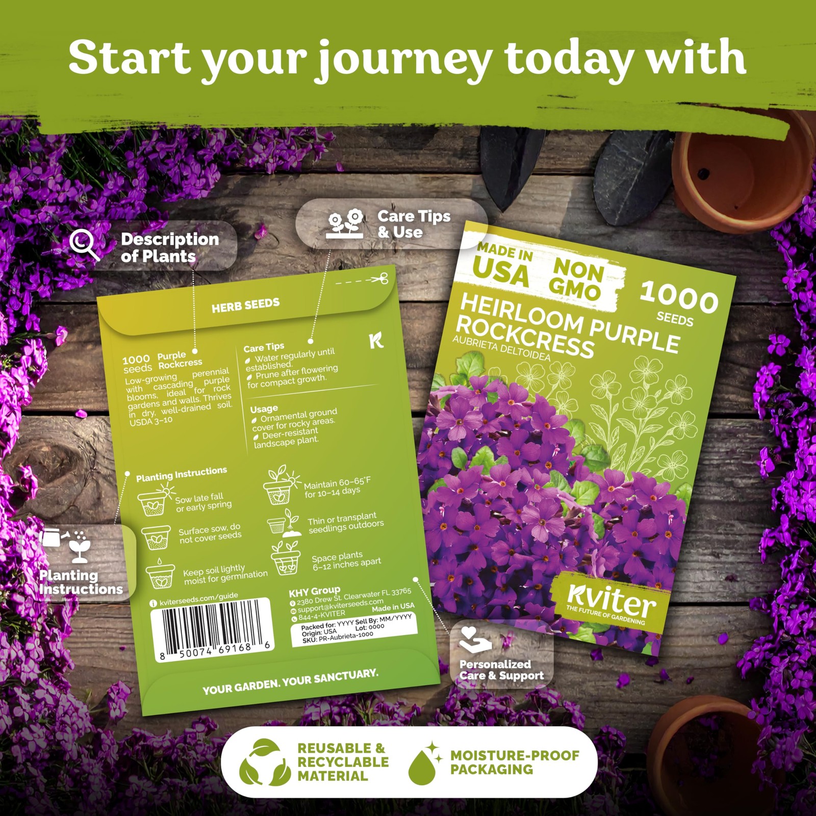 KVITER 1,000 Purple Rock Cress Seeds Perennial (Aubrieta deltoidea)
