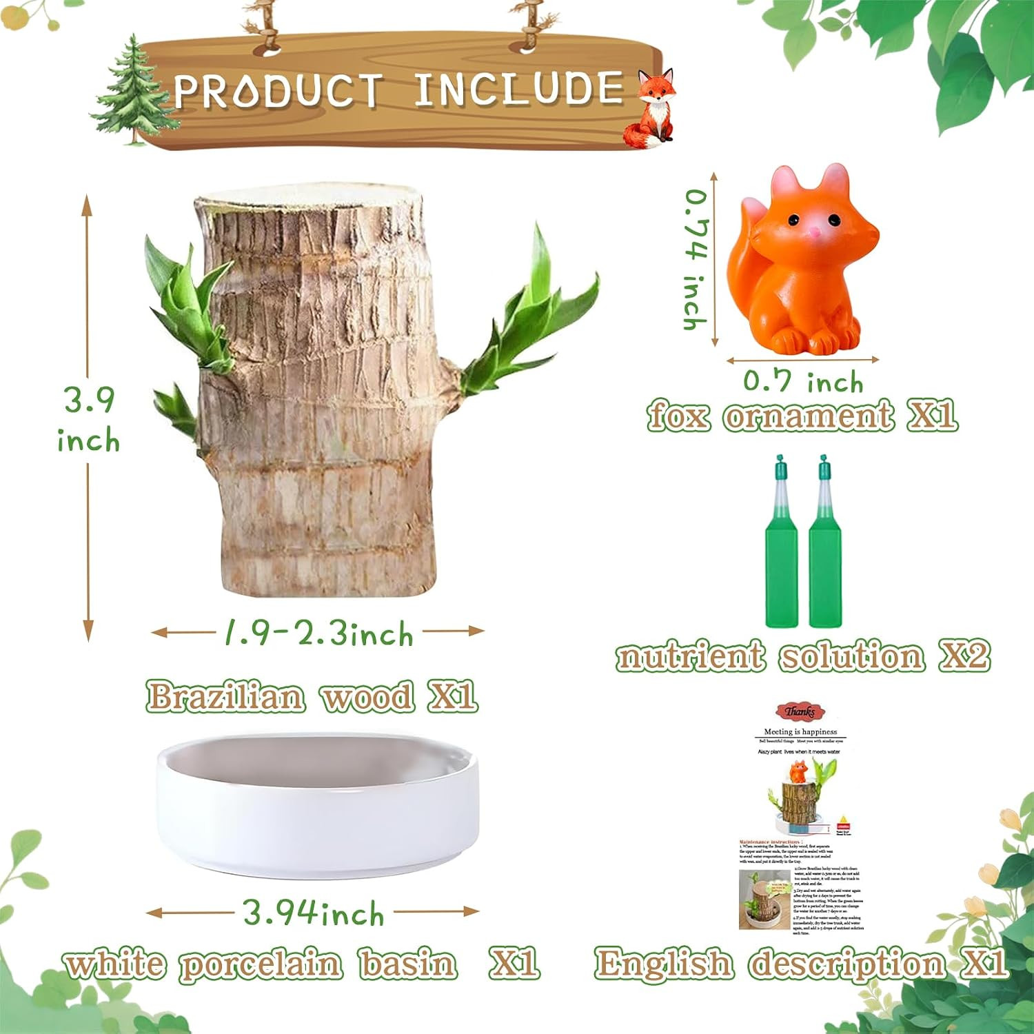 Brazilian Lucky Wood Plant,Fortune Brazil Wood Potted Plant with Little Fox Figu