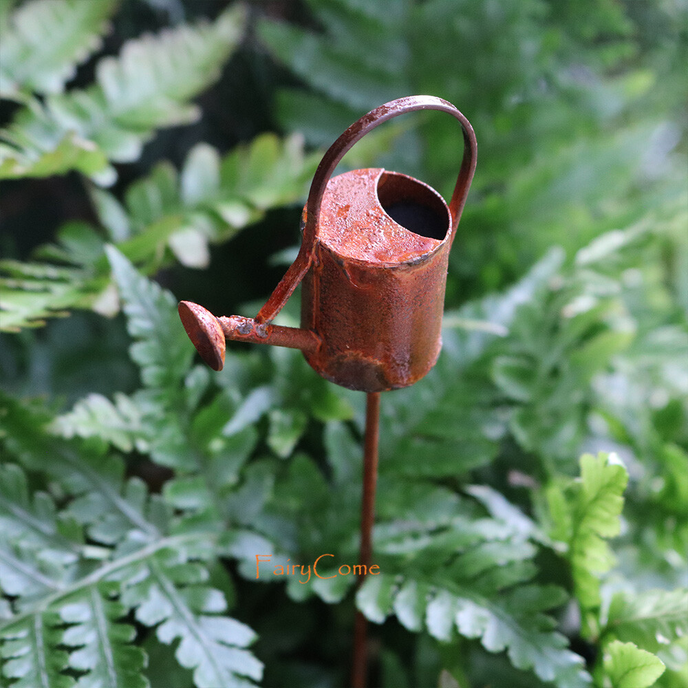 Vintage Rustic Watering Can Pick Miniature Fairy Garden Decor Dollhouse Craft
