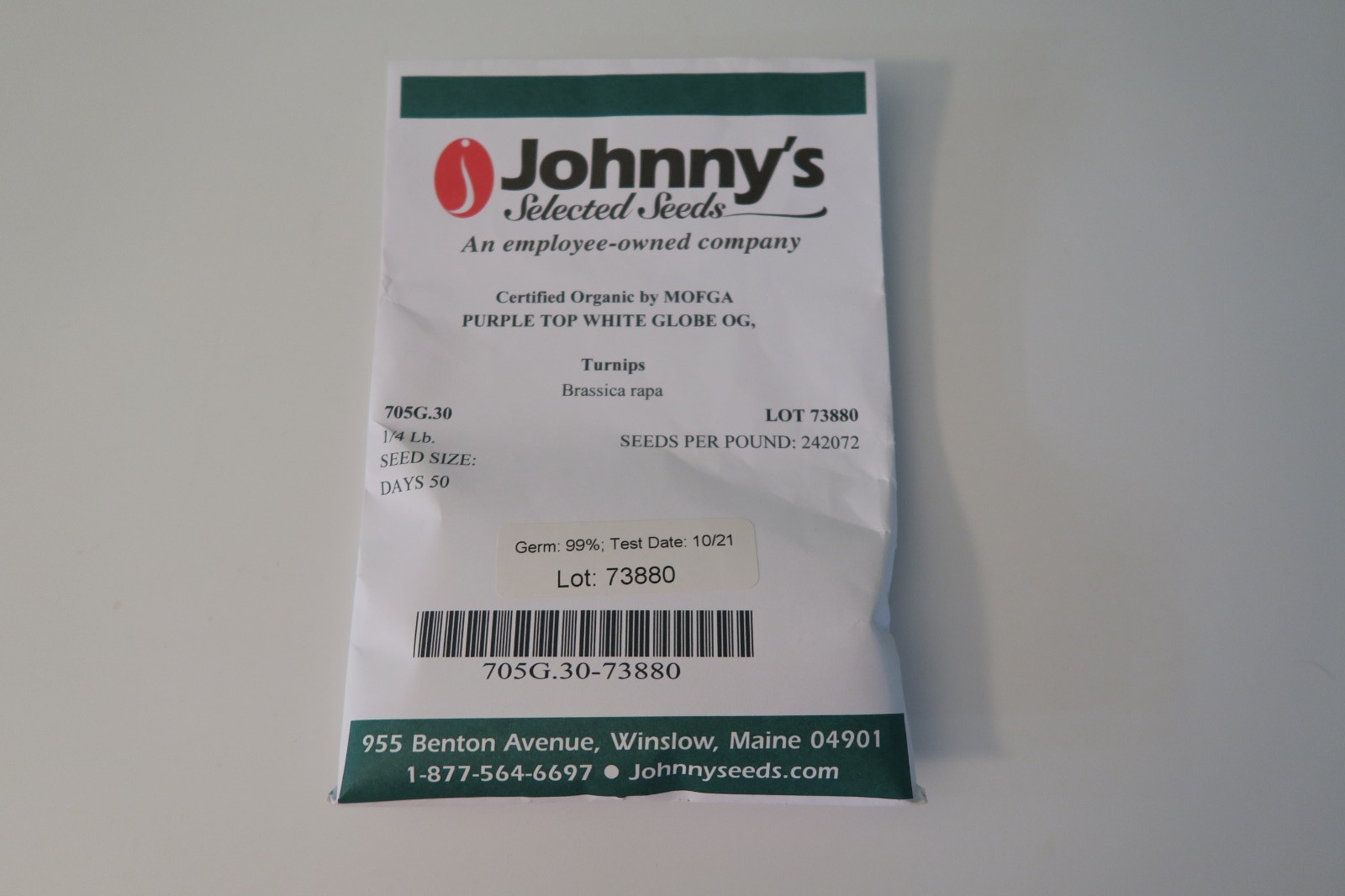 Organic Turnip Seeds Purple Top White Globe Johnny’s Selected Seeds, 1/4-lb Bag