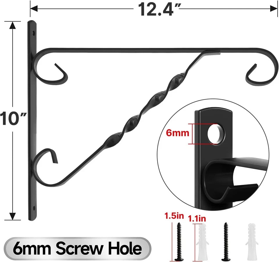 4 Pack Hanging Plant Brackets Outdoor 12″ Metal Fence Wall Plant Hanger Hooks fo