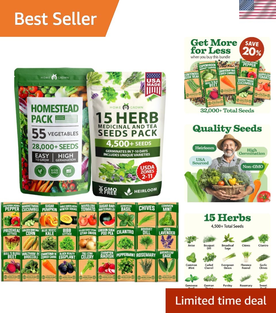 Diverse 70 Pack of Herb & Vegetable Seeds for -Round Indoor & Outdoor Growth