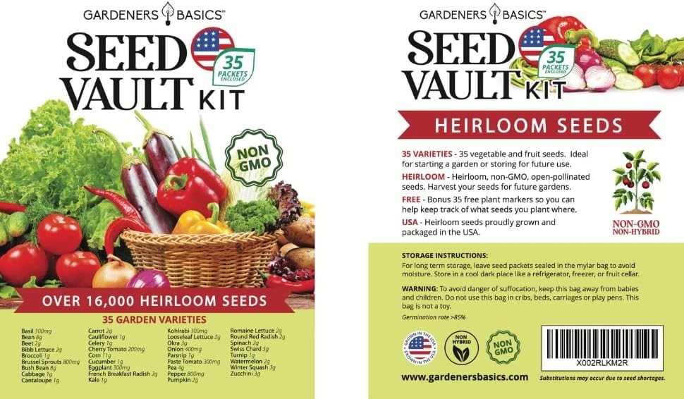 Survival Vegetable Seeds Garden Kit over 16,000 Seeds Non-Gmo and Heirloom