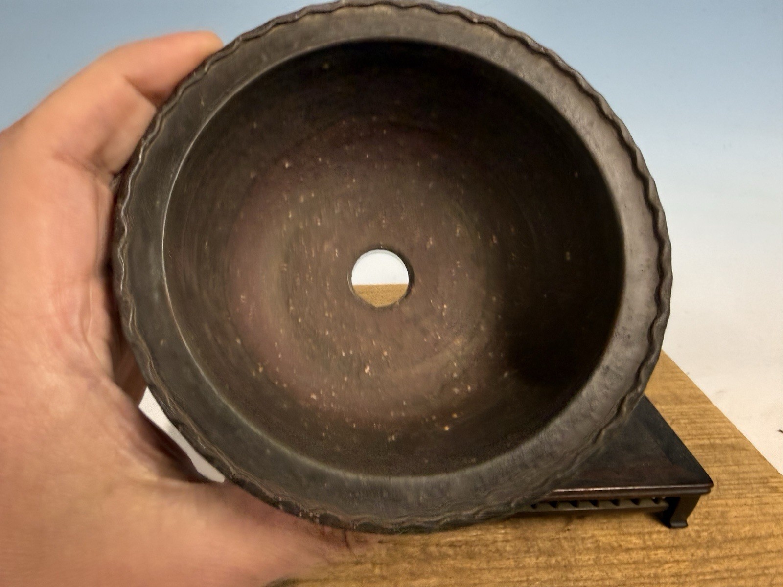 Japanese Unknown Maker Shohin Bonsai Tree Pot 5 1/16 By 2 1/4” Unglazed Oval