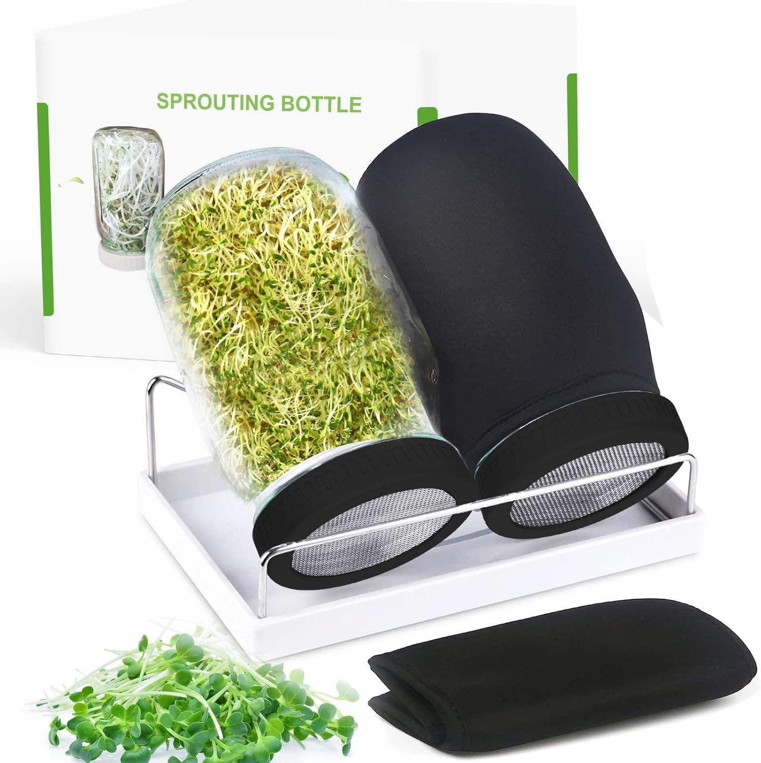 Grow Fresh Microgreens at Home – 32 oz Sprouting Jars with Drain Tray Included