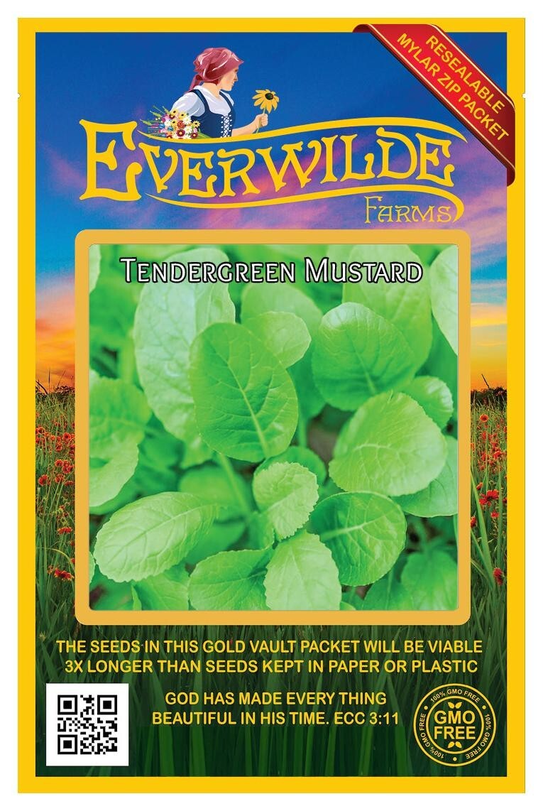 2000 Tendergreen Mustard Seeds – Everwilde Farms Mylar Seed Packet