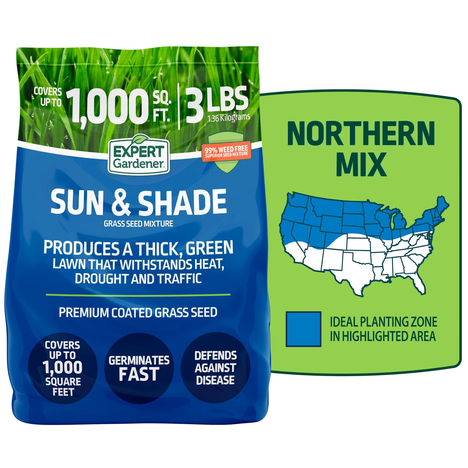 Sun & Shade Northern Grass Seed Mix, for Sun to Partial Shade, 3 Lb.
