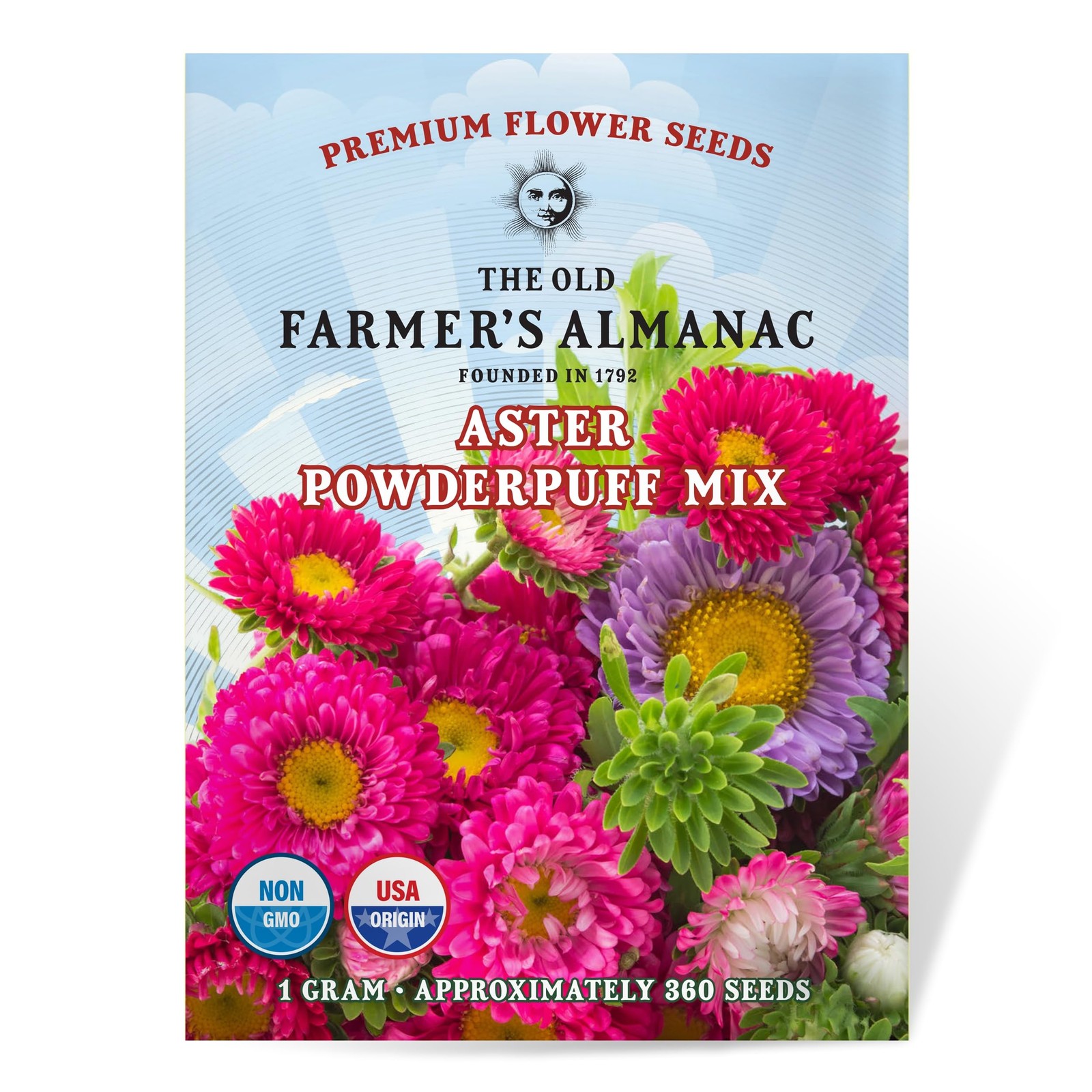 Aster Seeds (Powderpuff Mix) – Approx 360 Flower Seeds – Premium Non-GMO, Ope…