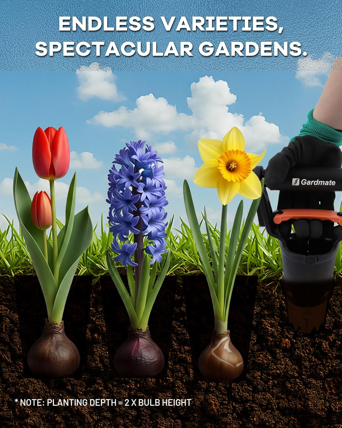 Bulb Planter Tool – One-Touch Automatic Bulb Planter for Bulbs, Seeds & Seedling