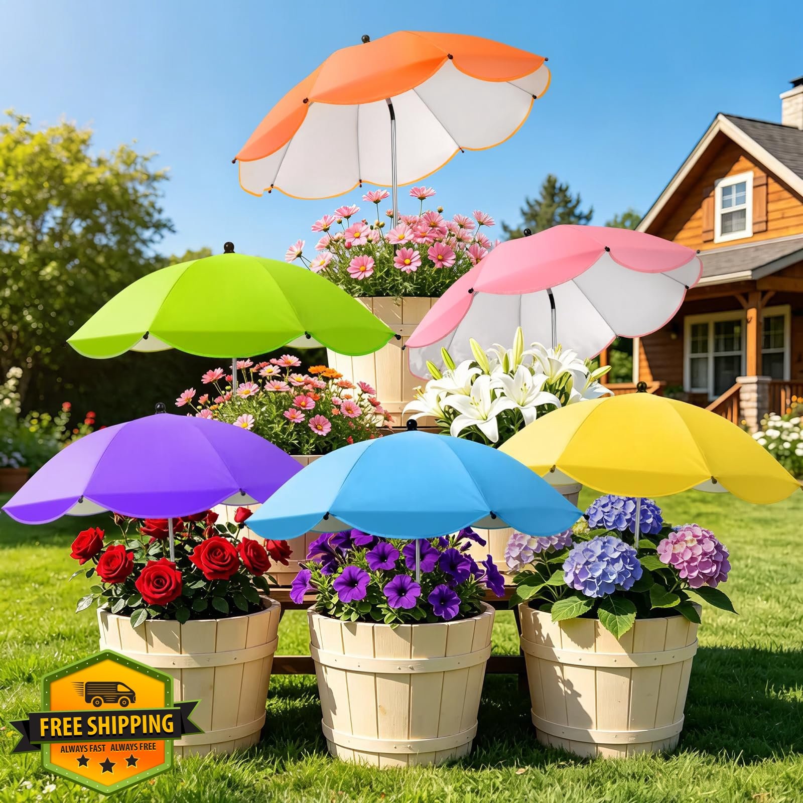 Twintaogo 6 Pcs Plant Umbrellas Yellow Blue Pink Green Purple Orange