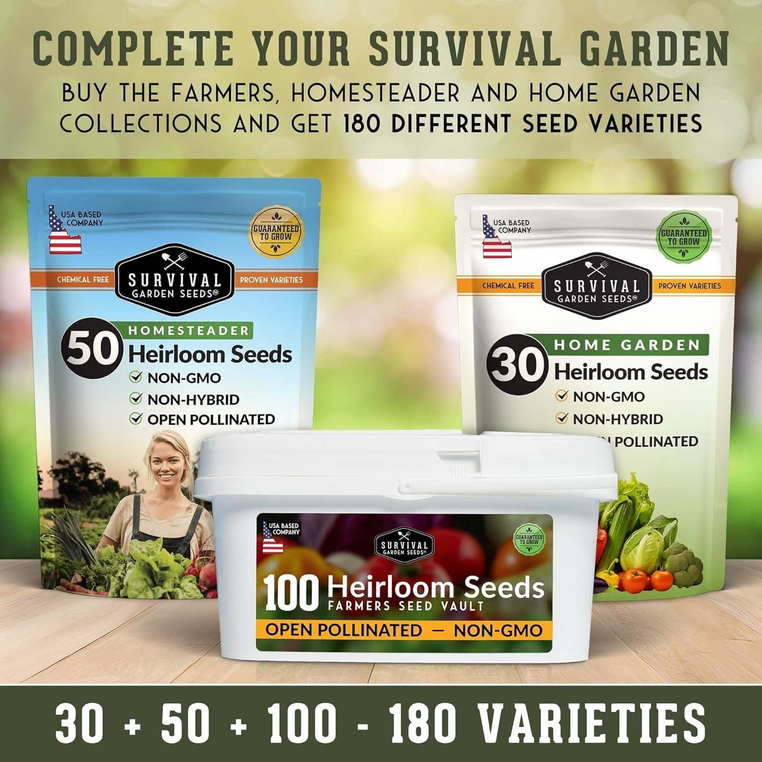 Survival Seed Kit 100 Pack – Non GMO Vegetables, Fruits, Herbs – Emergency Food