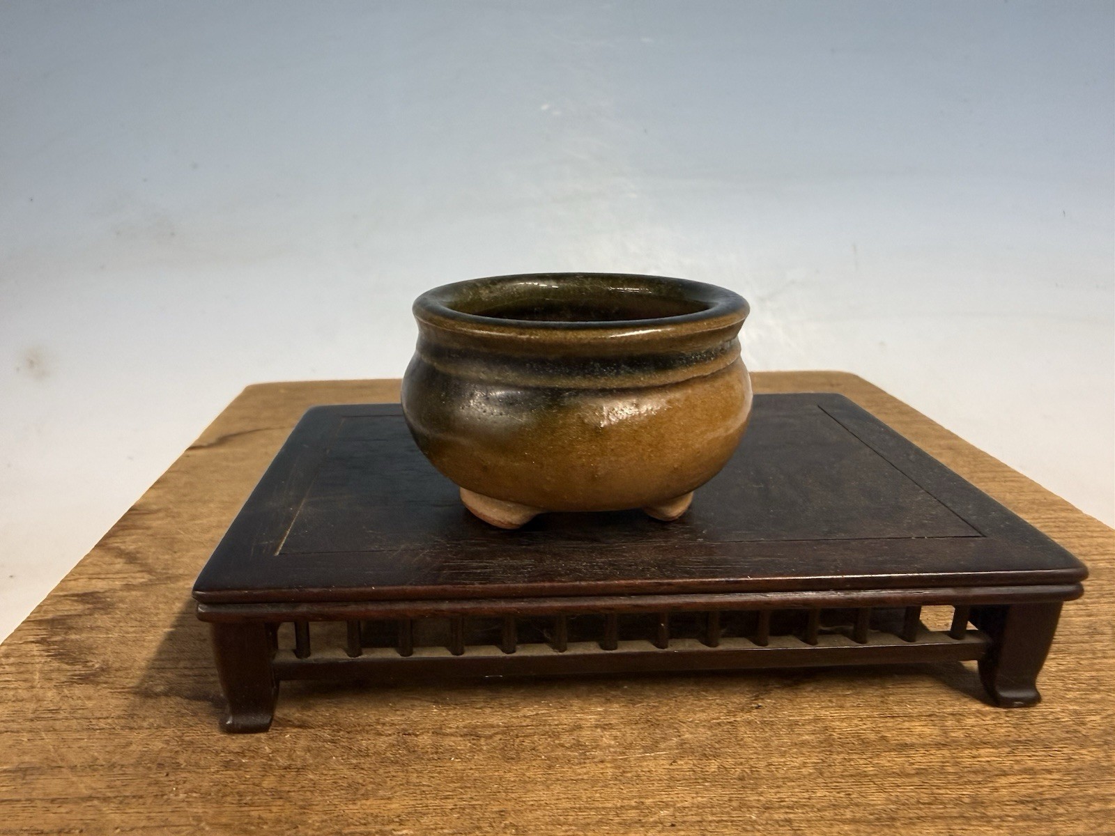 Japanese Unknown Maker Shohin Bonsai Tree Pot 2 1/2 By 1 5/8” Unique Glaze
