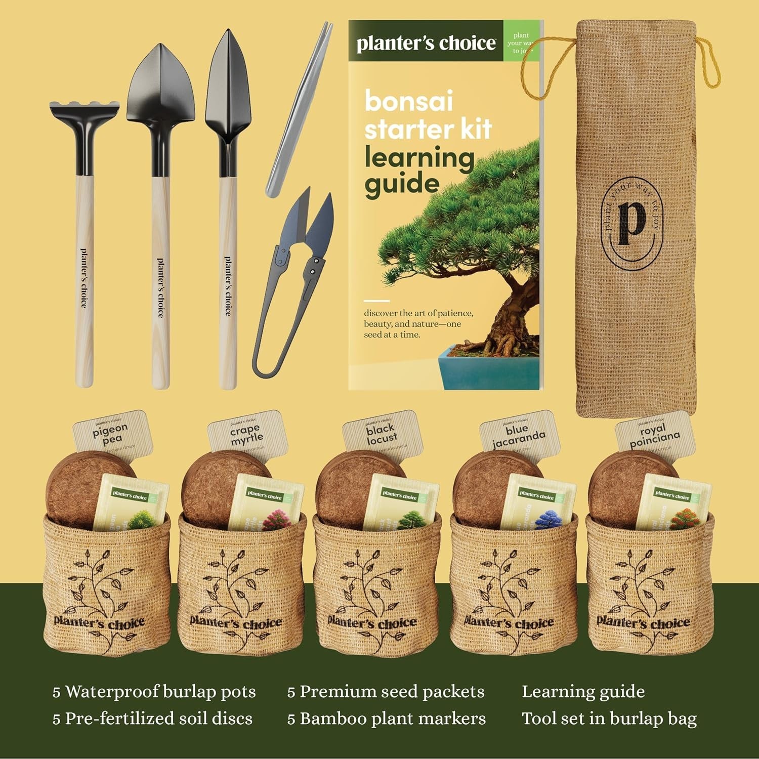 Planter’s Choice Bonsai Starter Kit – 5 Unique Seed Varieties for All Ages