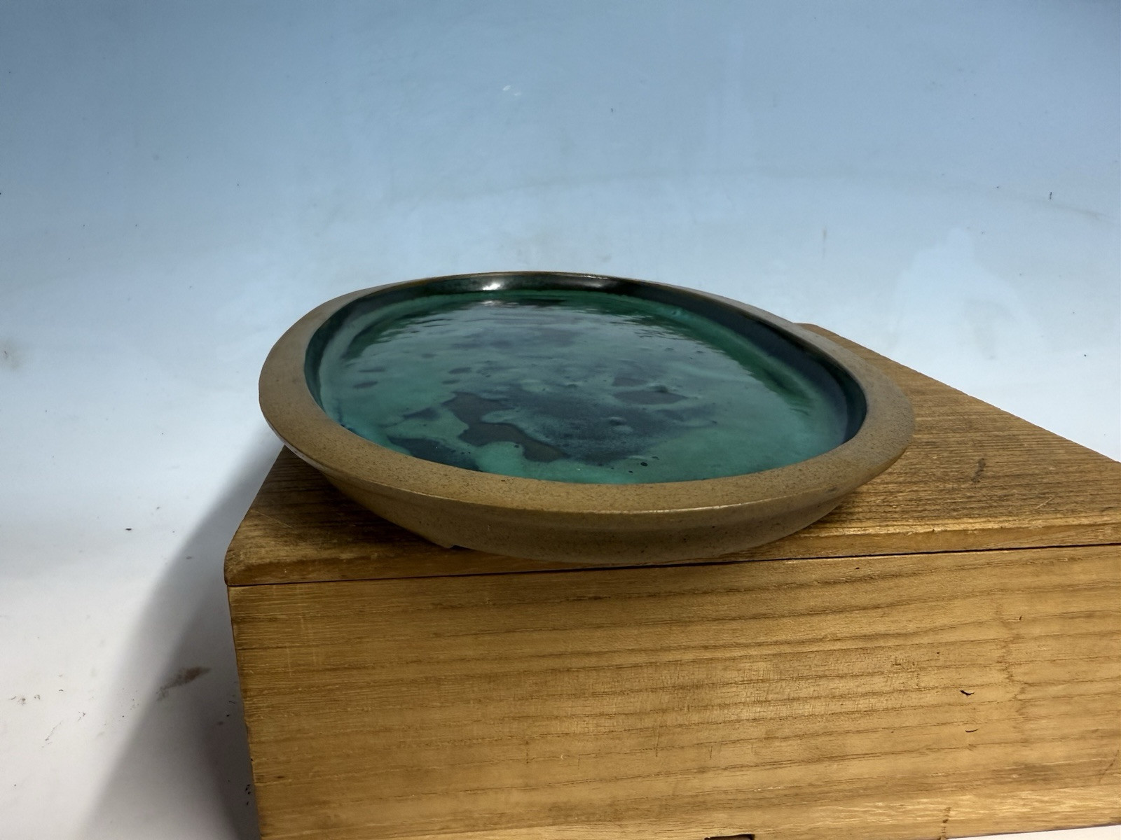 Green Blue Suiban For Suiseki Bonsai Tree Pot 14 1/4” By Maruhei Rare One!