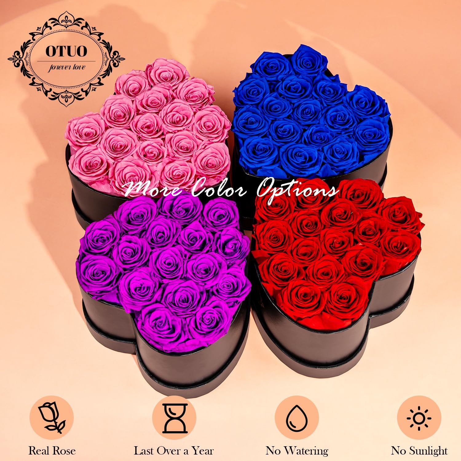 Otuo 16 Preserved Roses in Heart-Shaped Box, Flowers for 16 Roses, Red