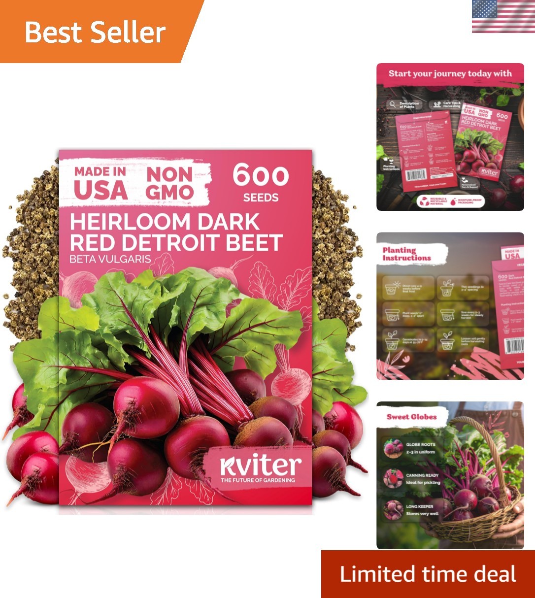 Heirloom Detroit Dark Red Beet Seeds – 600 Count with High Germination Rate