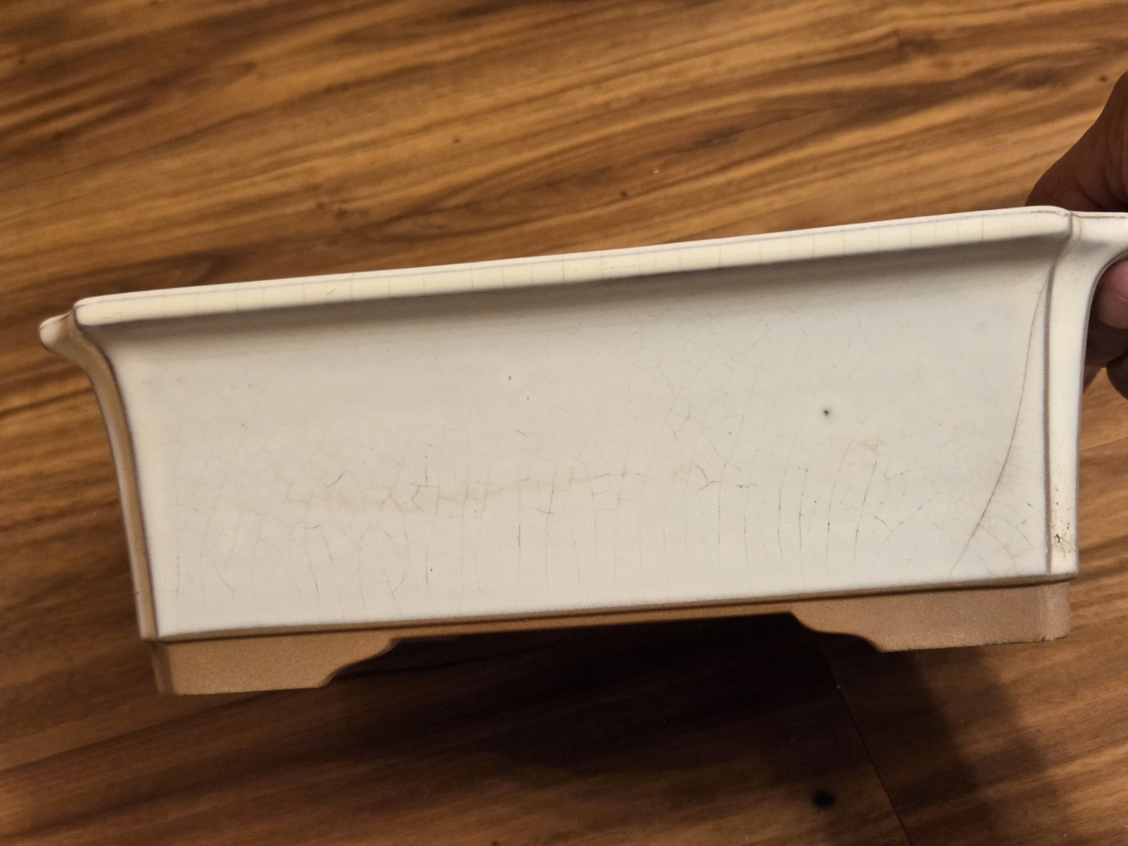 Vtg Japanese Rectangular Beige Bonsai Pot 7″x9″x3.25″