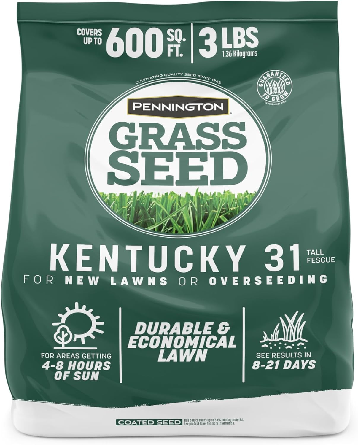 100% Kentucky 31 Tall Fescue Penkoted Grass Seed 3 Lb
