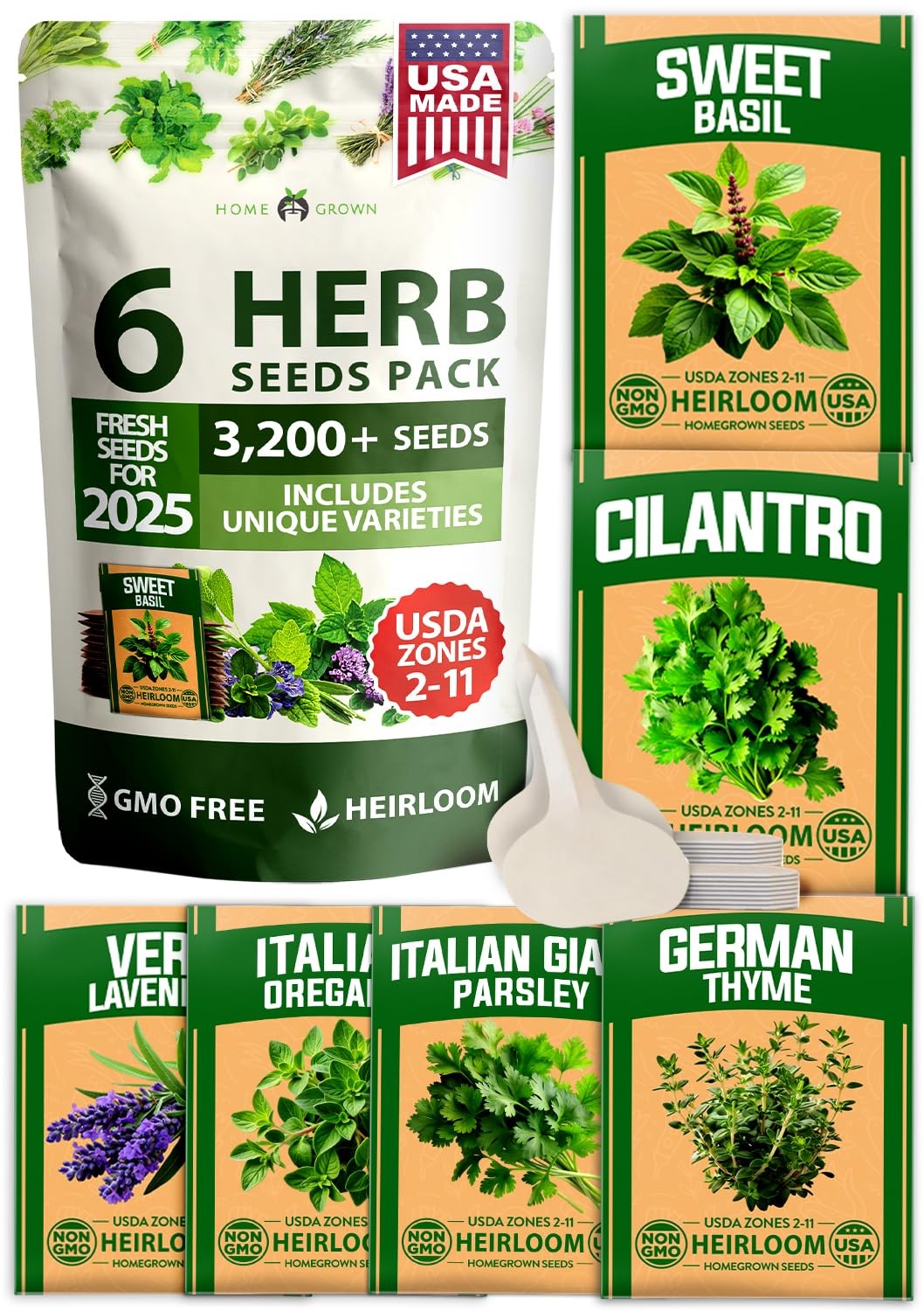 6 Herb Seeds Kit: 3,200+ Non-GMO Heirloom Seeds for Indoor, Outdoor, Hydroponic