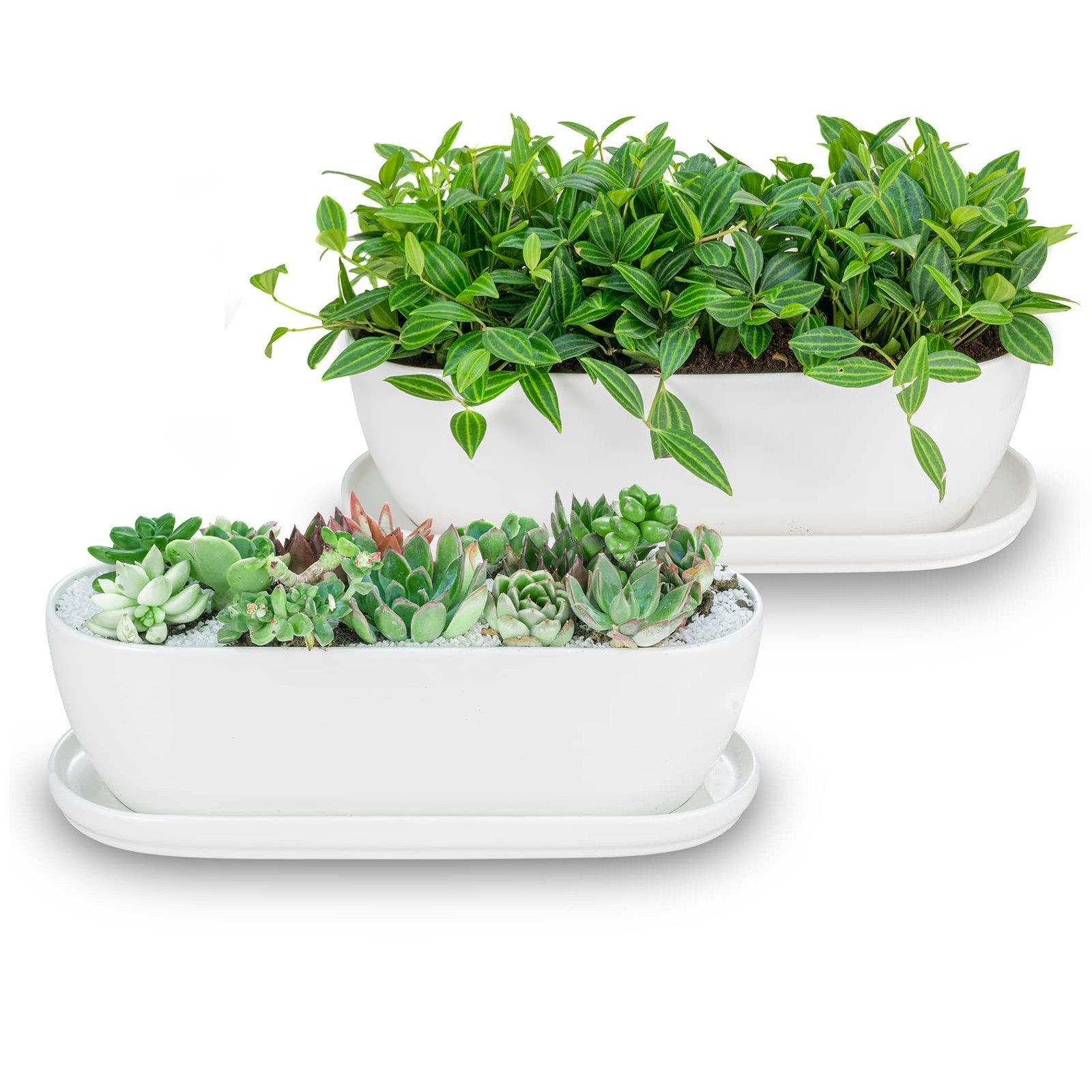 E-liu Ceramic Plant Pots, 11+14 inch, Set of 2, Planters with Drainage Holes …