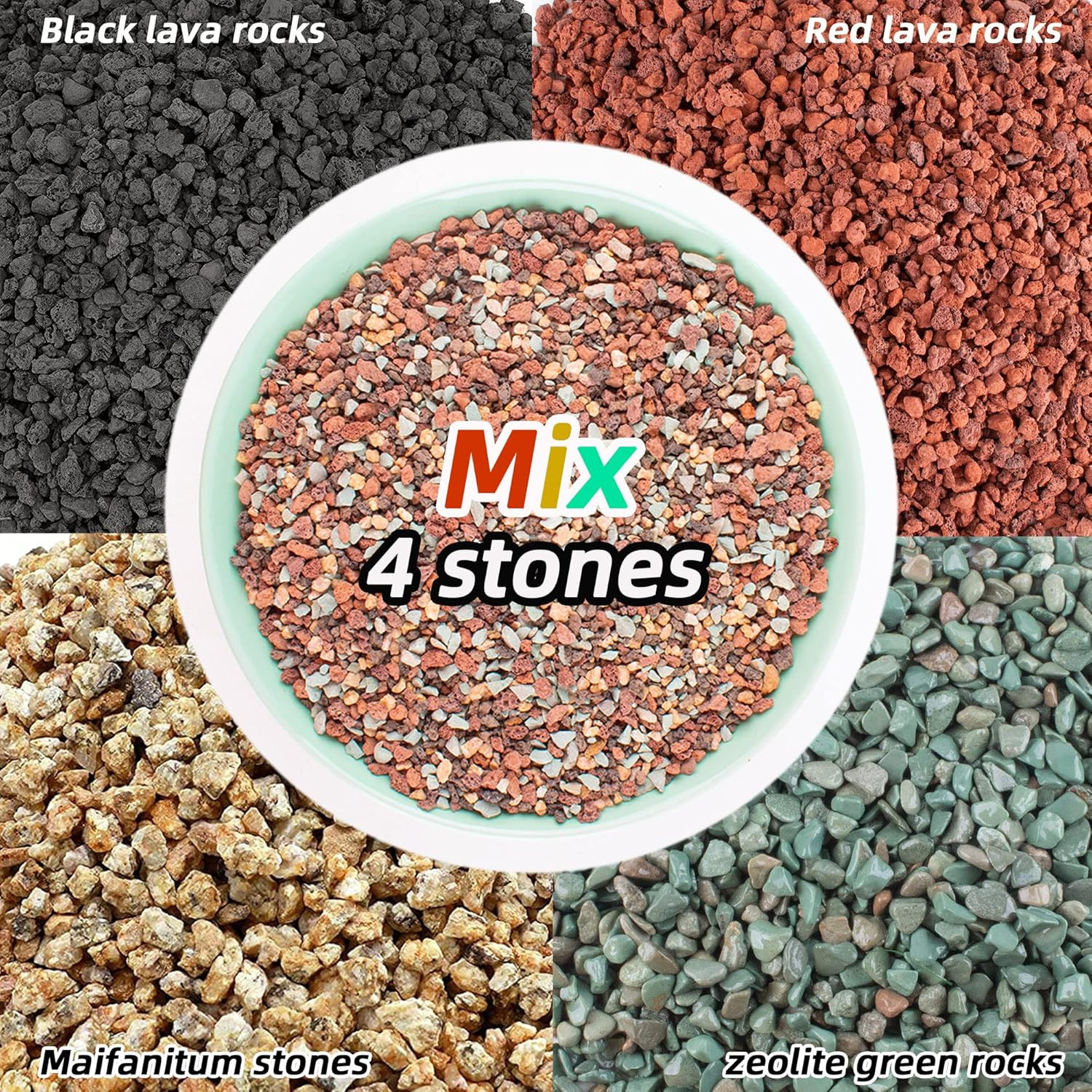 7Lb Mix Lava Rocks for Plants in Door -Gravel Pebbles for Bonsai Succulent Cactu