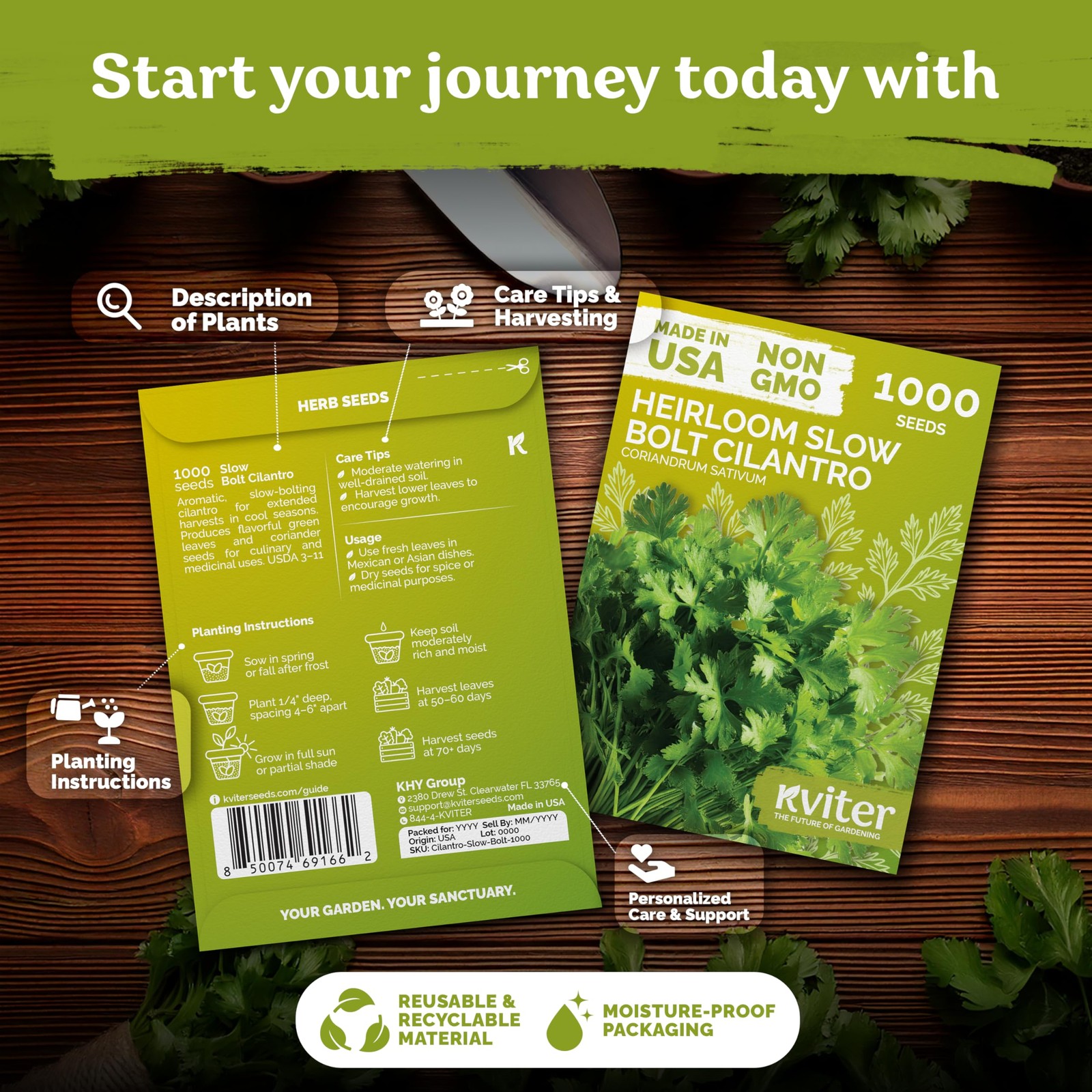 KVITER 1000 Slow Bolt Cilantro Seeds (Coriandrum sativum)