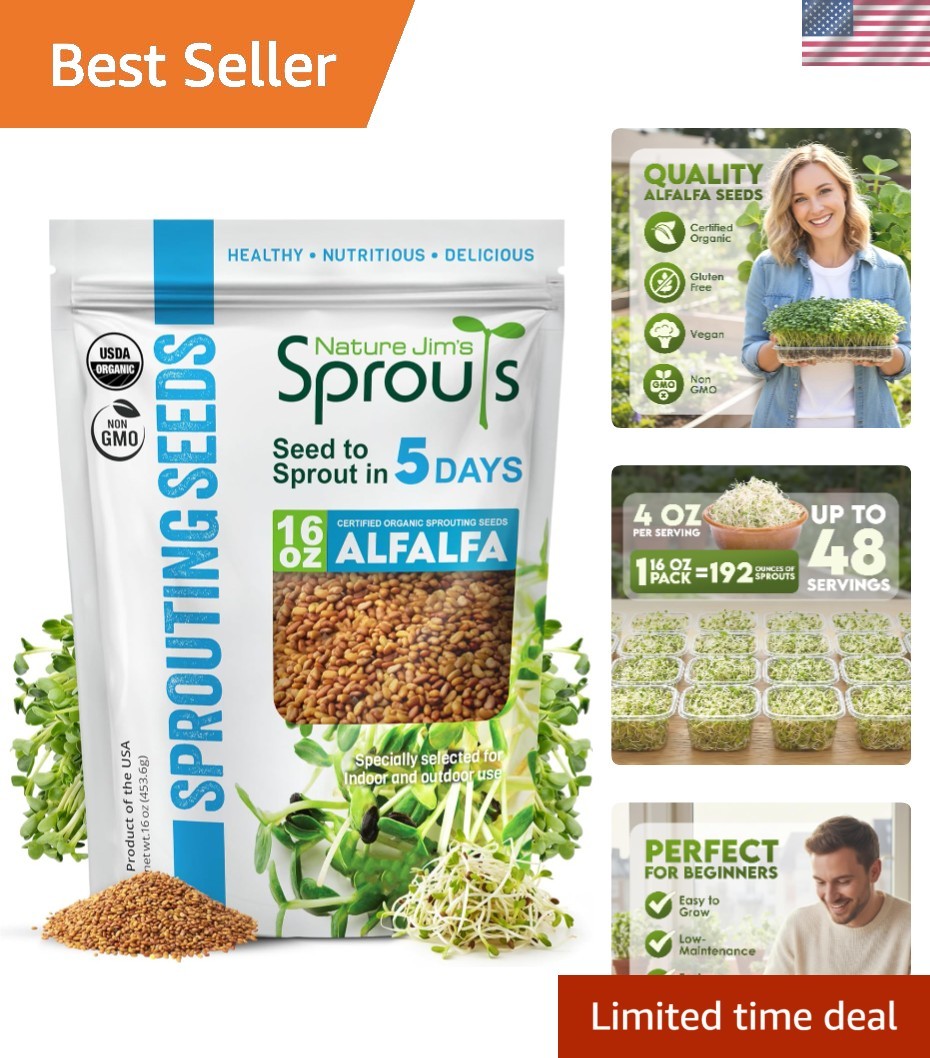 Alfalfa Seeds – Non-GMO Organic Sprout for Growing & Planting – Resealable B…