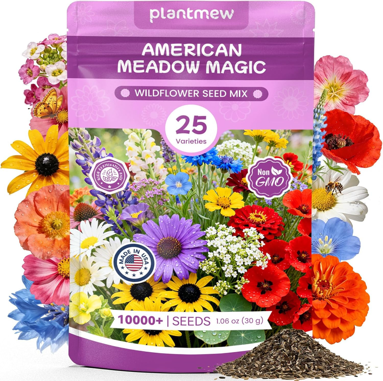 Wildflower Seeds Bulk Mix – 10,000+ Perennial & Annual Seeds – Texas, California