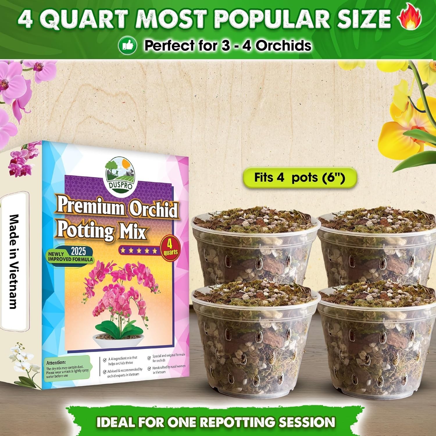Specialized 4QT Orchid Repotting Soil – Ideal Mix for Thriving Roots and Blooms