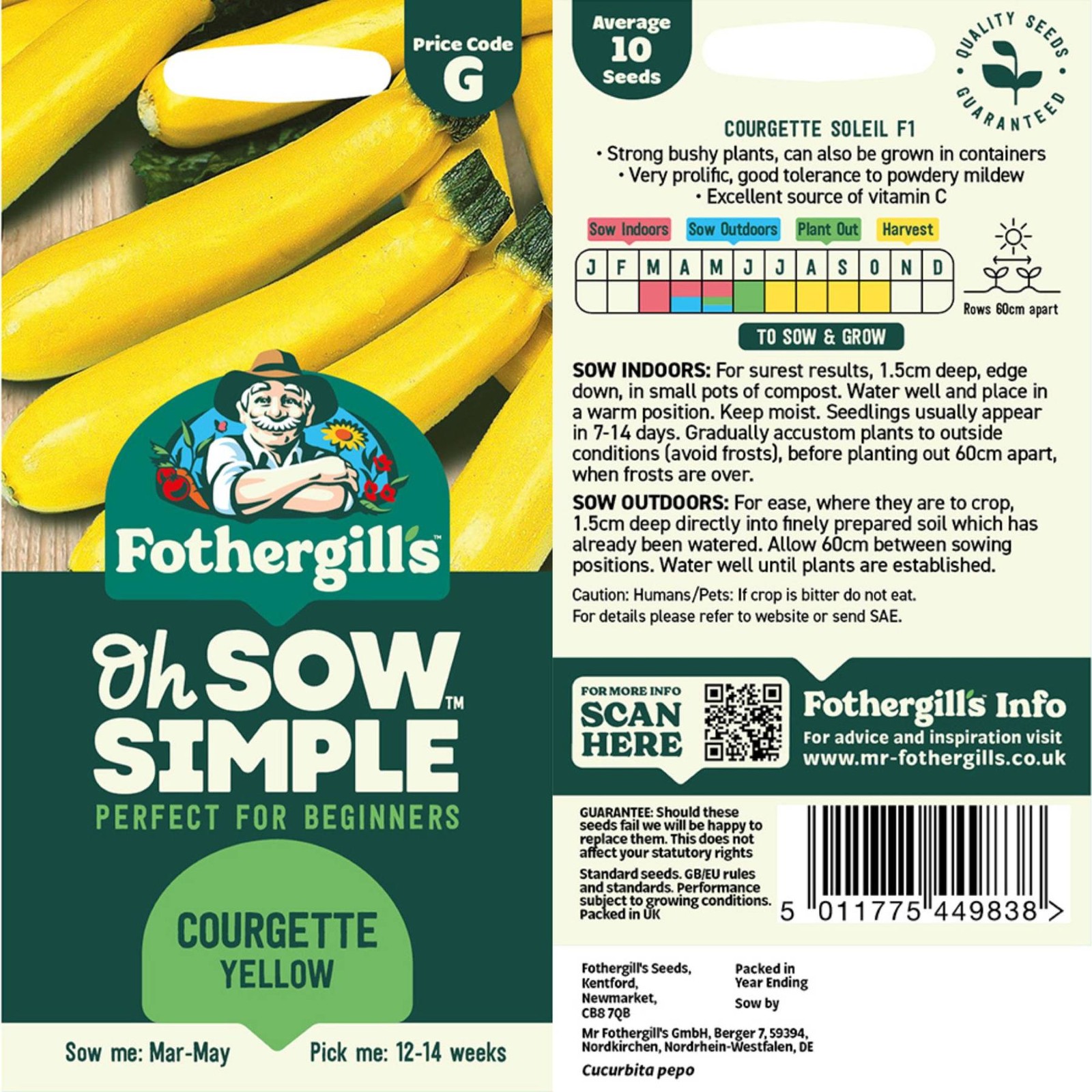 Mr. Fothergill’s Courgette (Zucchini) Yellow Seed Oh Sow Simple, Easy to Grow