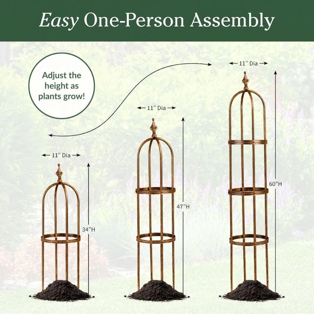 Elegant 5’H Metal Garden Obelisk – Stunning Antique Copper Trellis for Climbi…