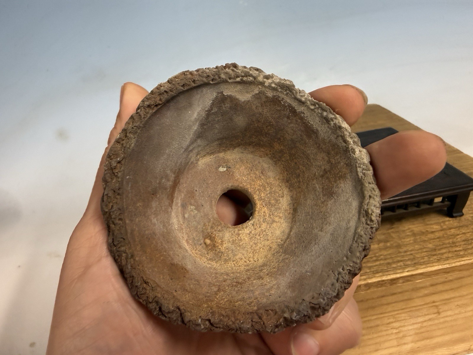 Japanese Unknown Maker Shohin Bonsai Tree Pot 3 1/2 By 1 1/4” Unique Unglazed