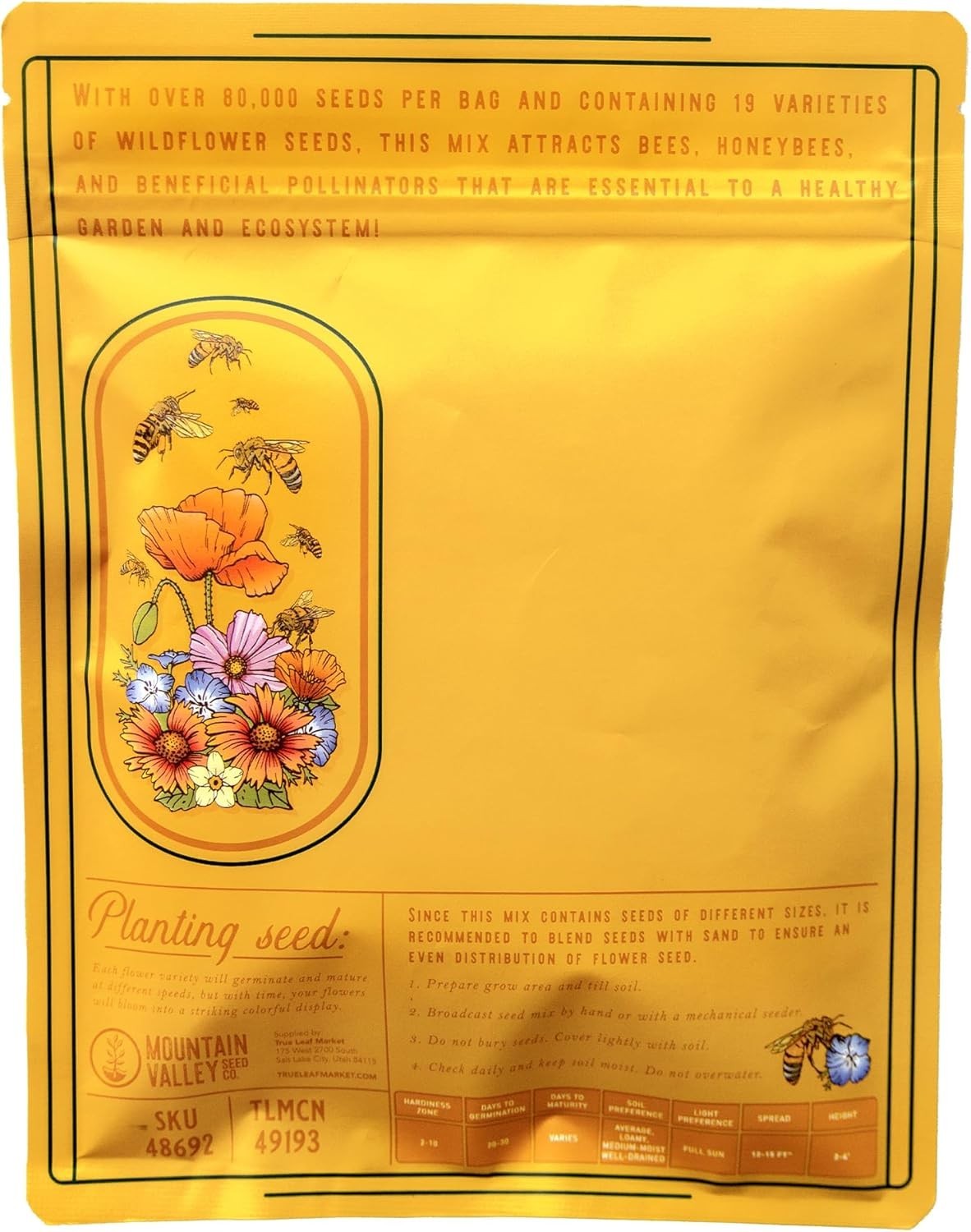 Wildflower Seeds Bulk, 2 Oz. 80,000+ Seeds – Save the Bees Mix with 19 Non-GM…