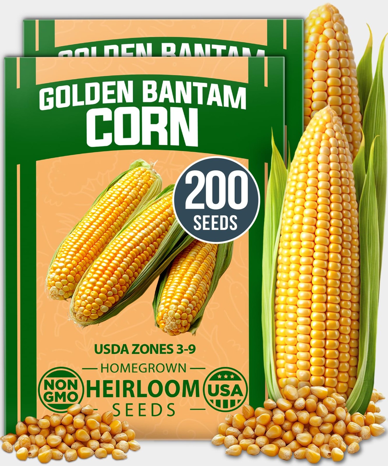 HOME GROWN Golden Bantam Sweet Corn Seeds 200+ 2-Pack, Light Brown to Tan