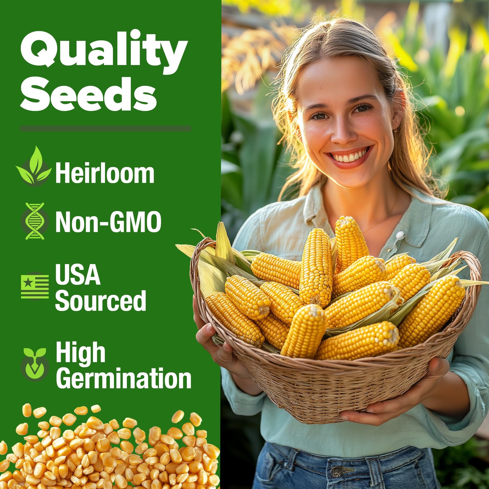 HOME GROWN Golden Bantam Sweet Corn Seeds 200+ 2-Pack, Light Brown to Tan